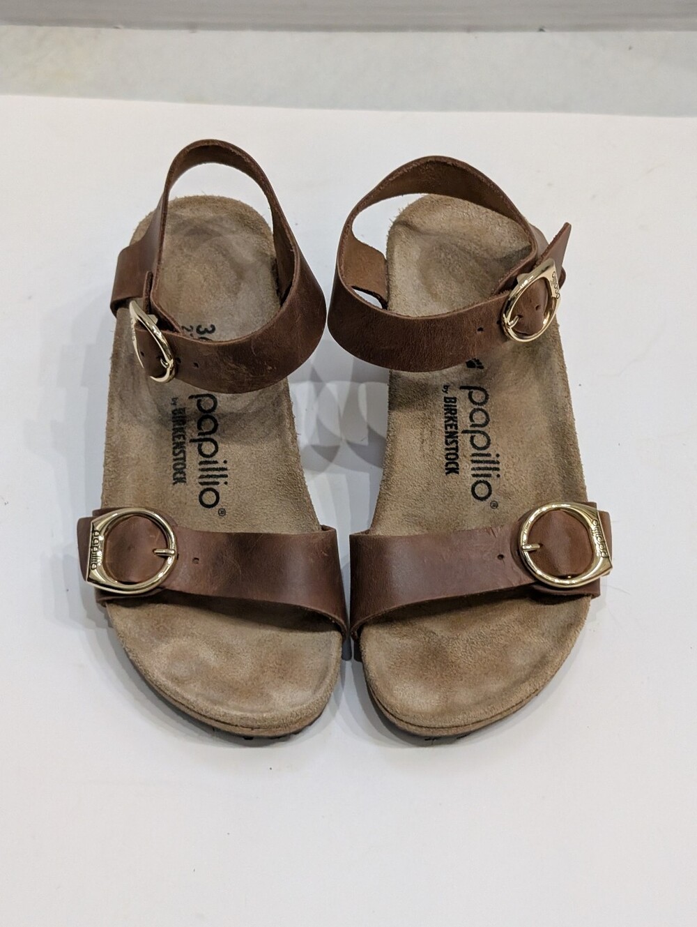 Papillio by Birkenstock Women's 36/5 Soley Ring Buckle Wedge Sandals Brown EUC